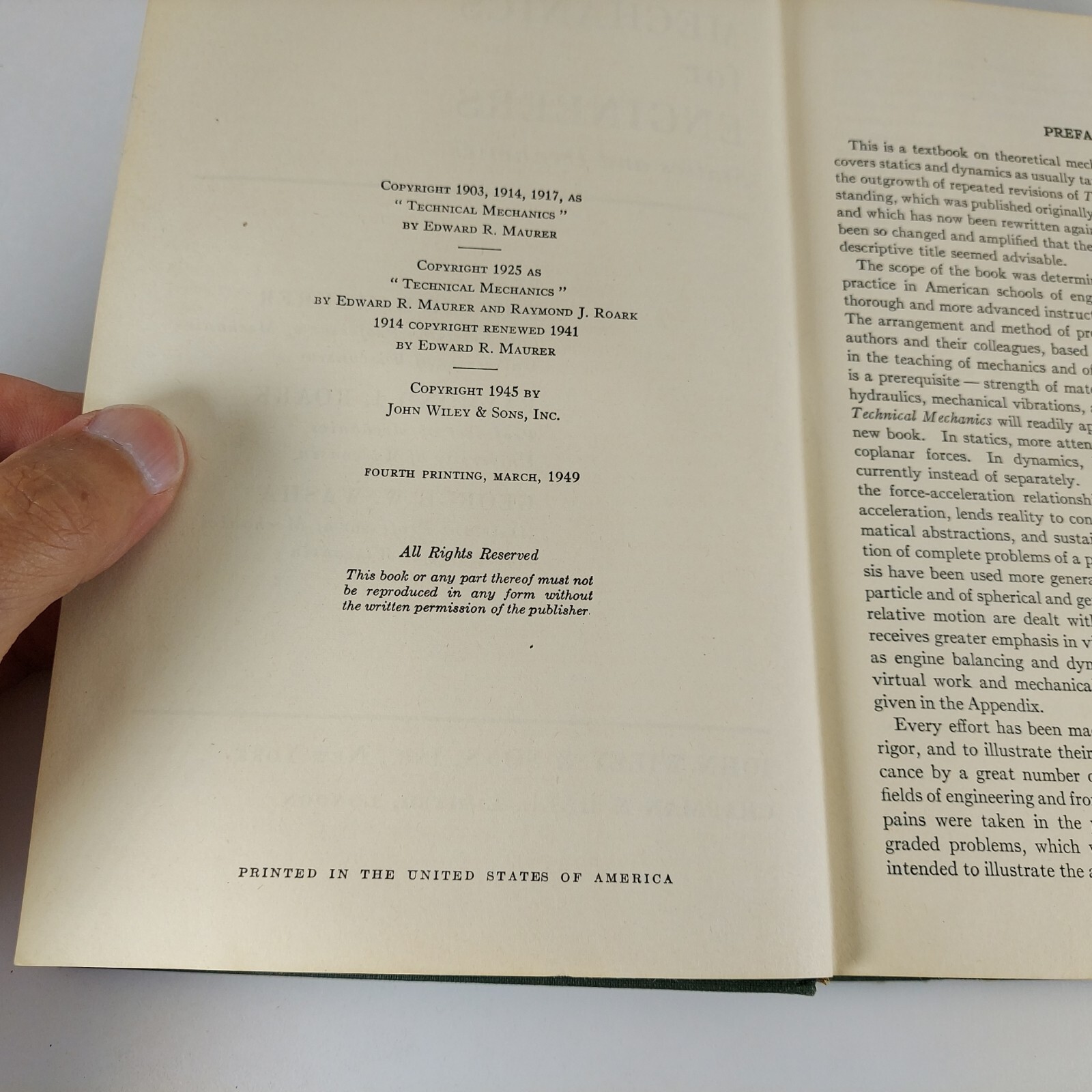 Mechanics for Engineers By Maurer Roark & Washa John Wiley & Sons Illust HC 1949