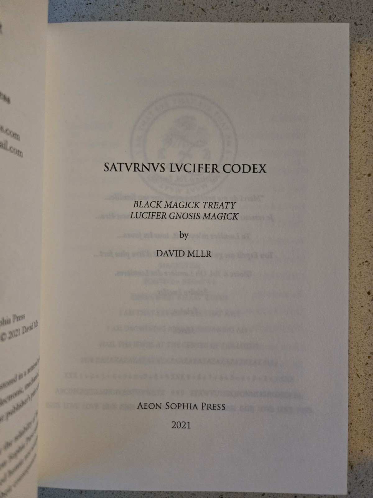 Satvrnvs Lvcifer Codex Signed And Sigilized Deluxe Ed 44/50 David Mllr Aeon Soph