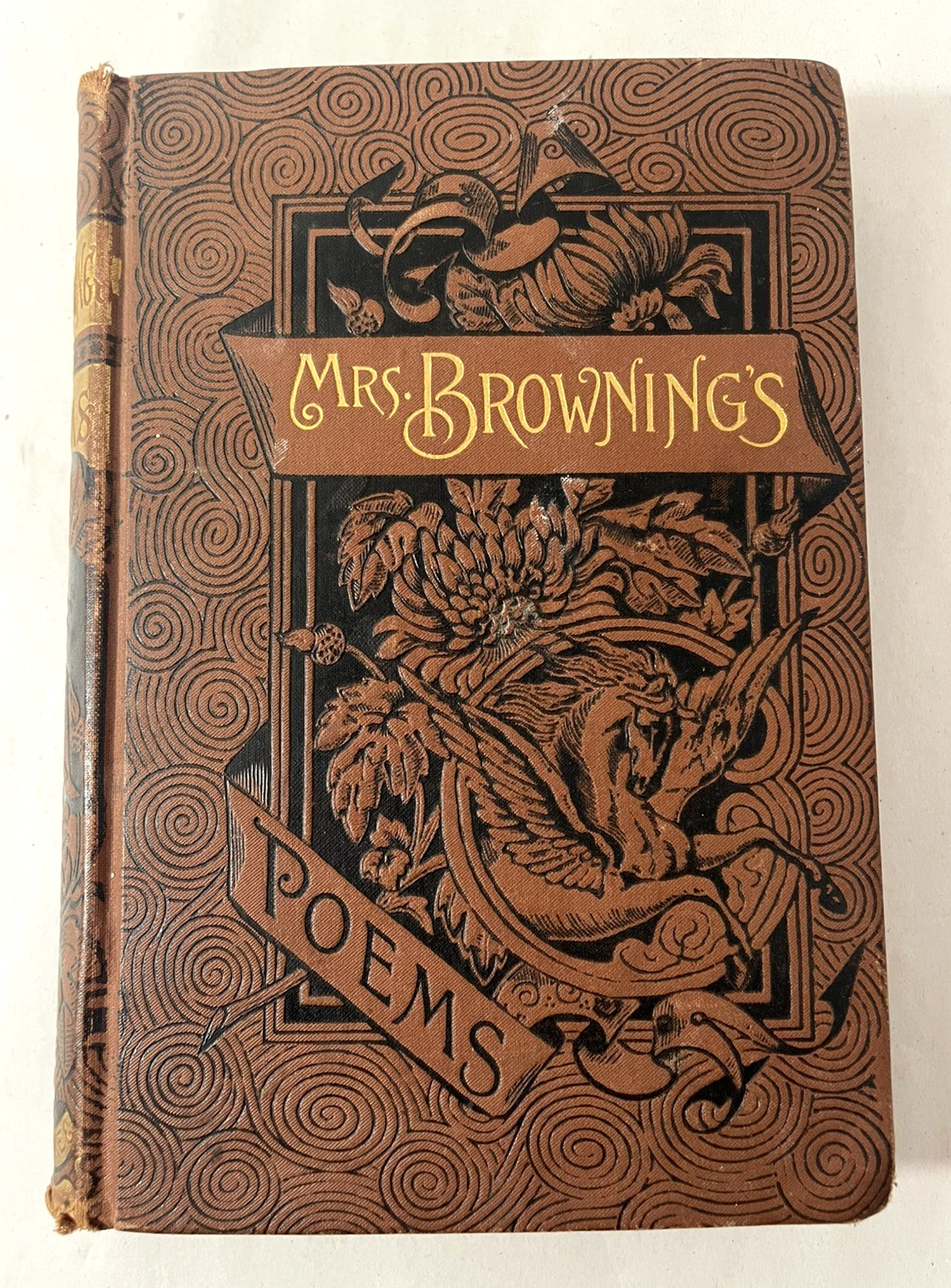 Mrs. Browning’s Poems by Elizabeth Barrett Browning Antique Hardcover Missing Pg