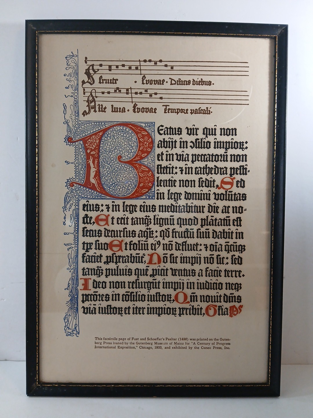 1933 Chicago Worlds Fair Facsimile Page Of Fust & Schoeffer Bible Mainz 1456