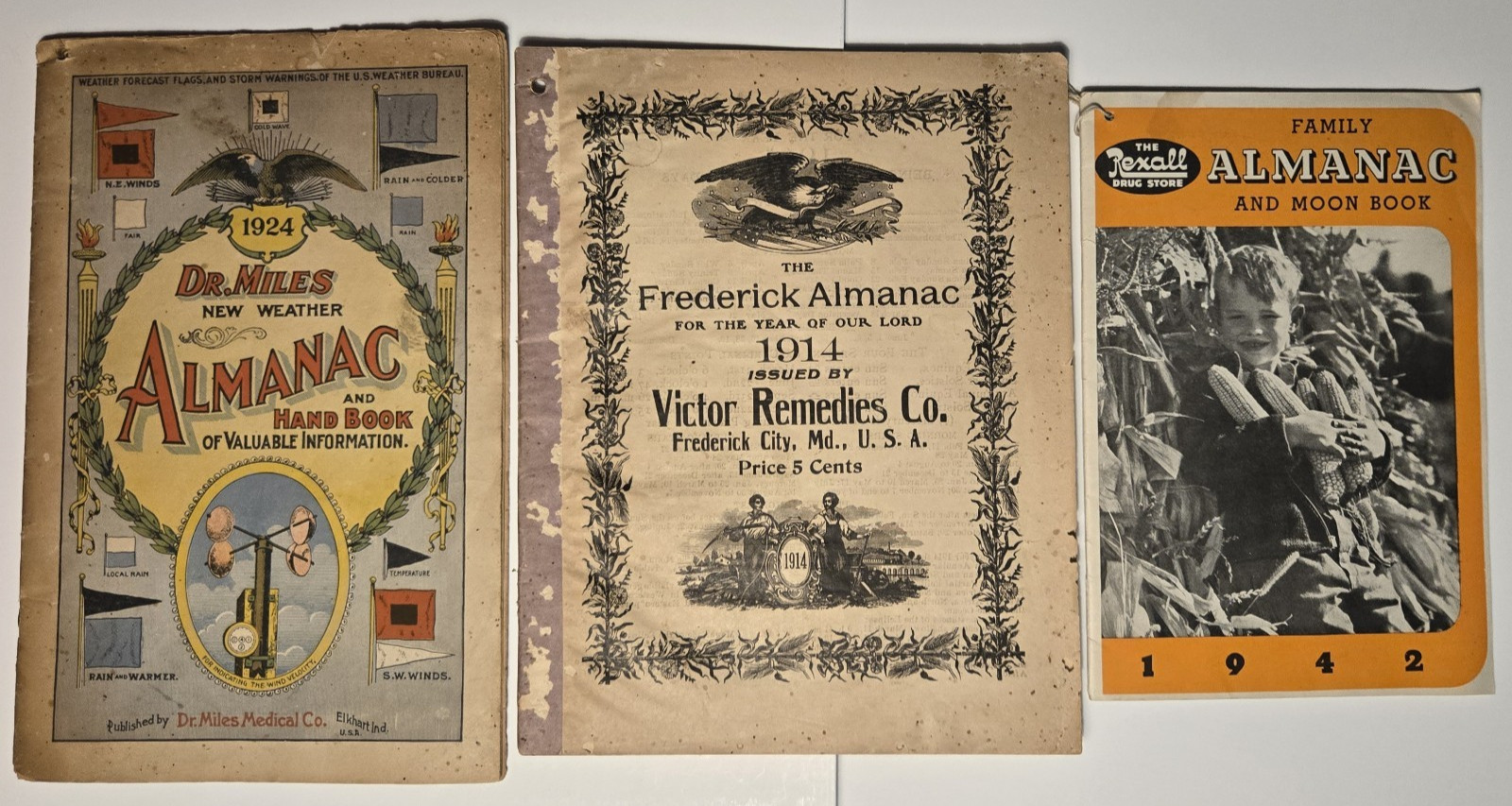1914, 1924, 1942 Almanacs, Shenandoah Valley Virginia Drug Stores, Rexall,
