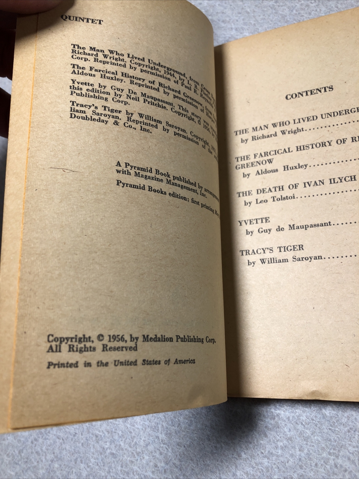 [Unread] QUINTET Five Great Novels, Five Famous Authors Various 1961 Pyramid PB