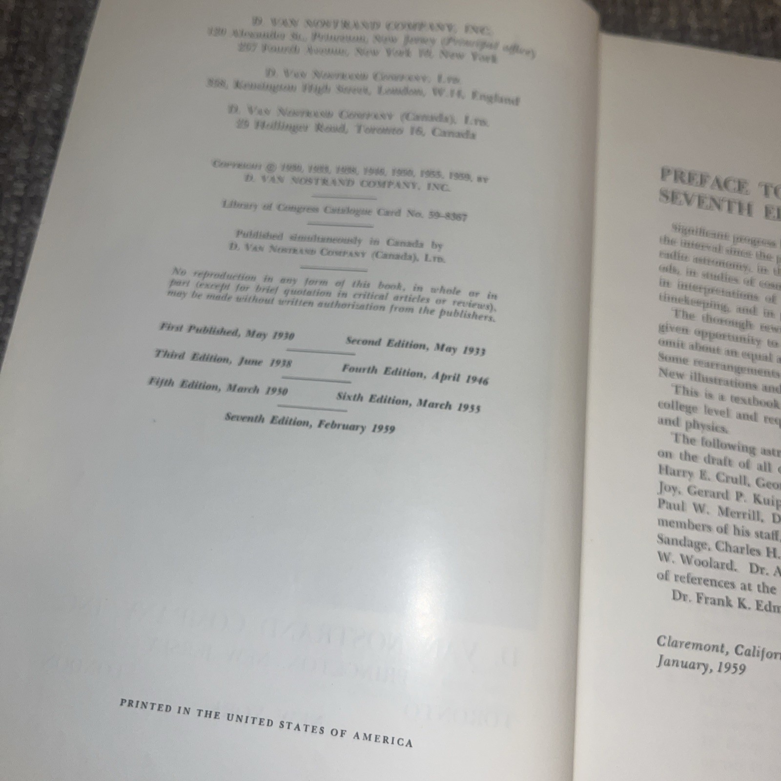 Astronomy Robert H Baker 1959 7th Edition Hardcover D. Van Nostrand