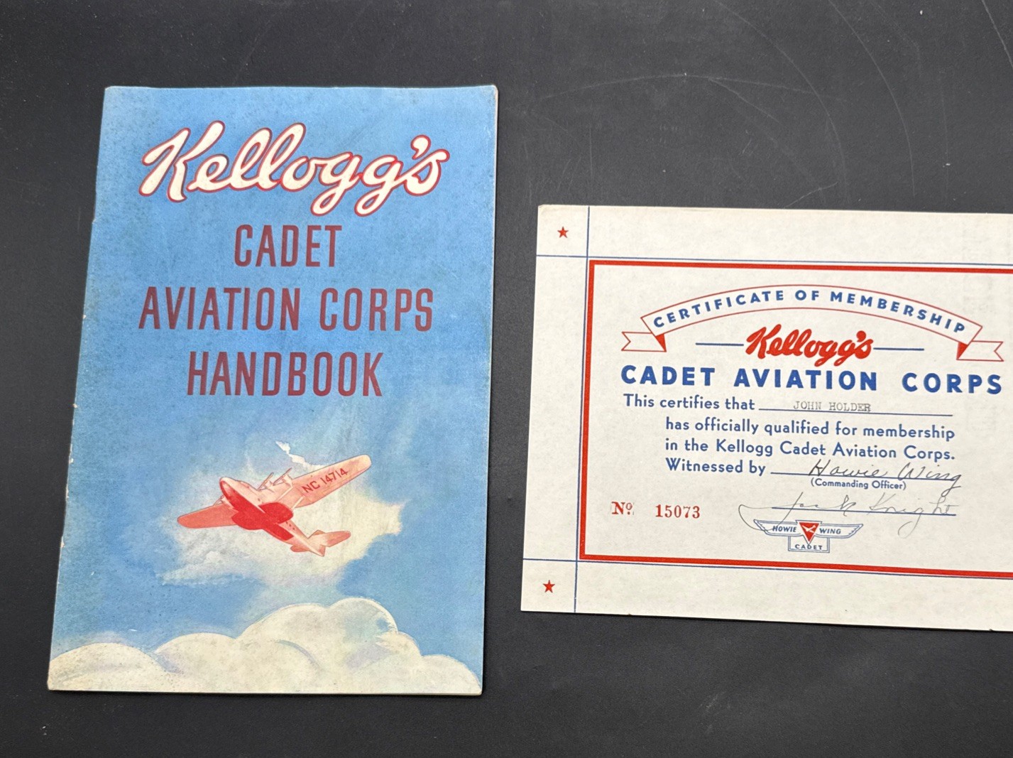 1938 Kellogg’s Cadet Aviation Corps Handbook Booklet Certificate Military Plane