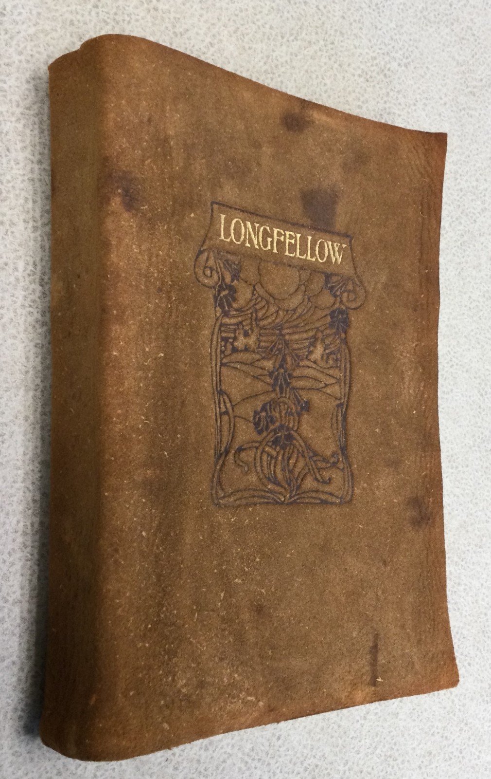 Book – Poems of Henry W. Longfellow 1901 Crowell Suede Leather Cover – Good