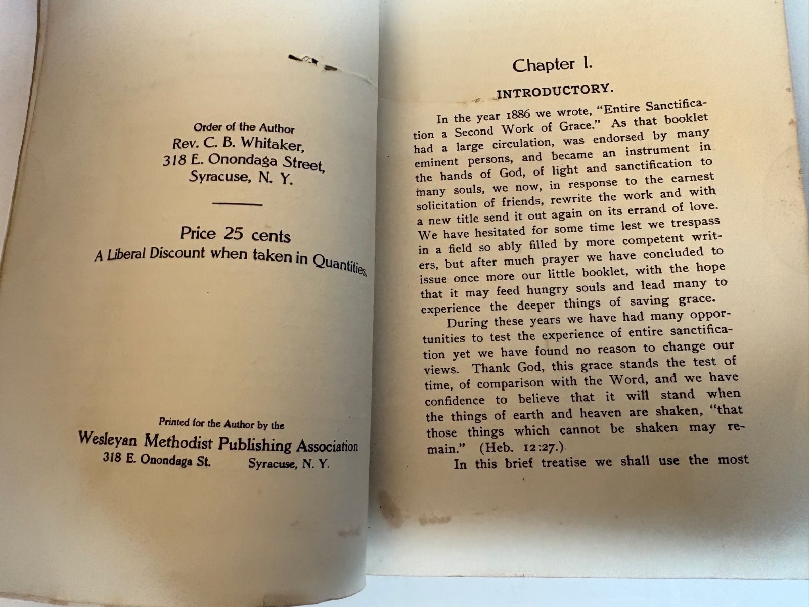729: C. B. Whitaker „The Second Benefit A Work on Sanctification“ 1909 Wesleyan