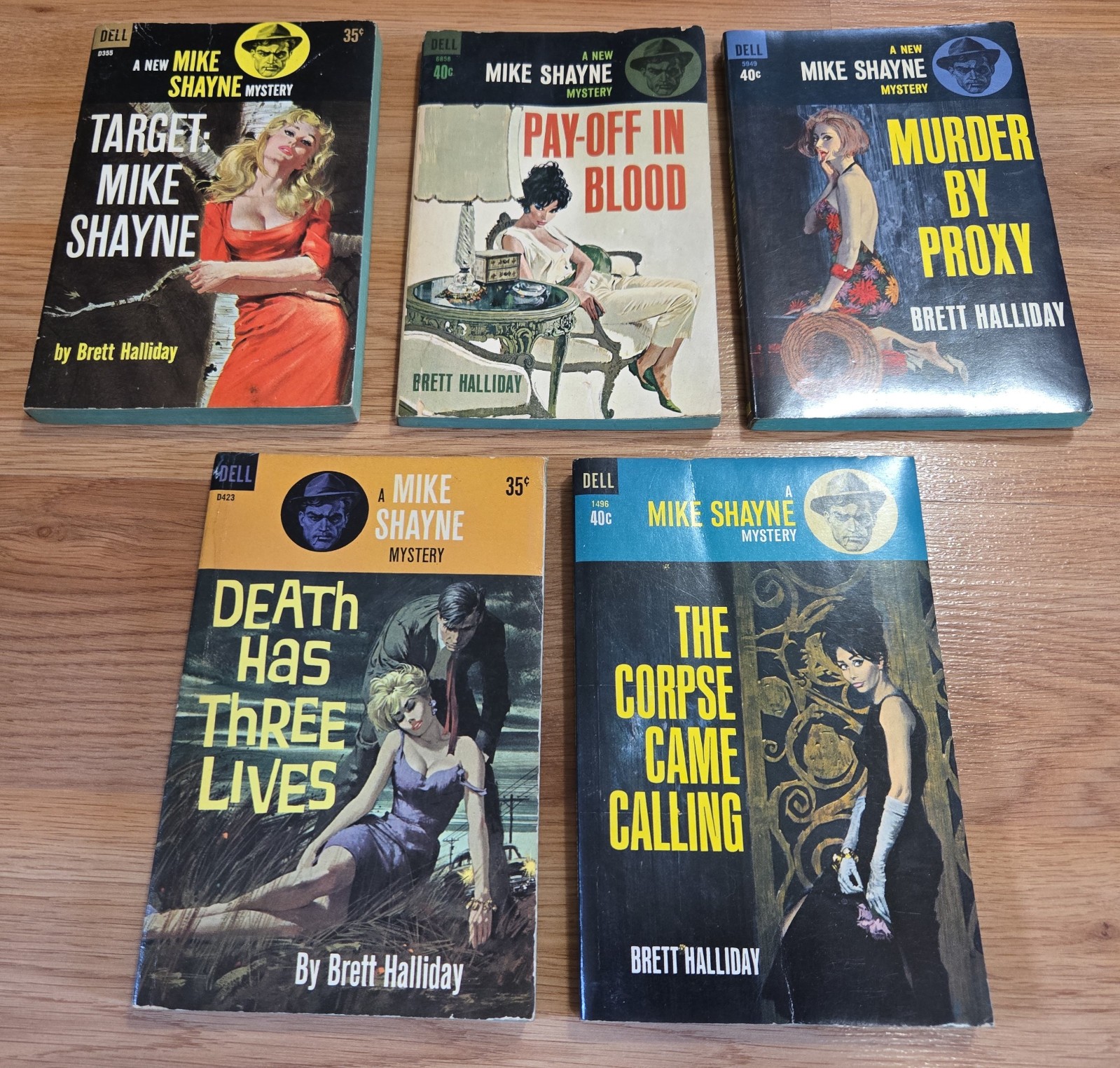 Mike Shayne VTG PAPERBACK PULP LOT Dell Brett Halliday Three Lives Proxy Target