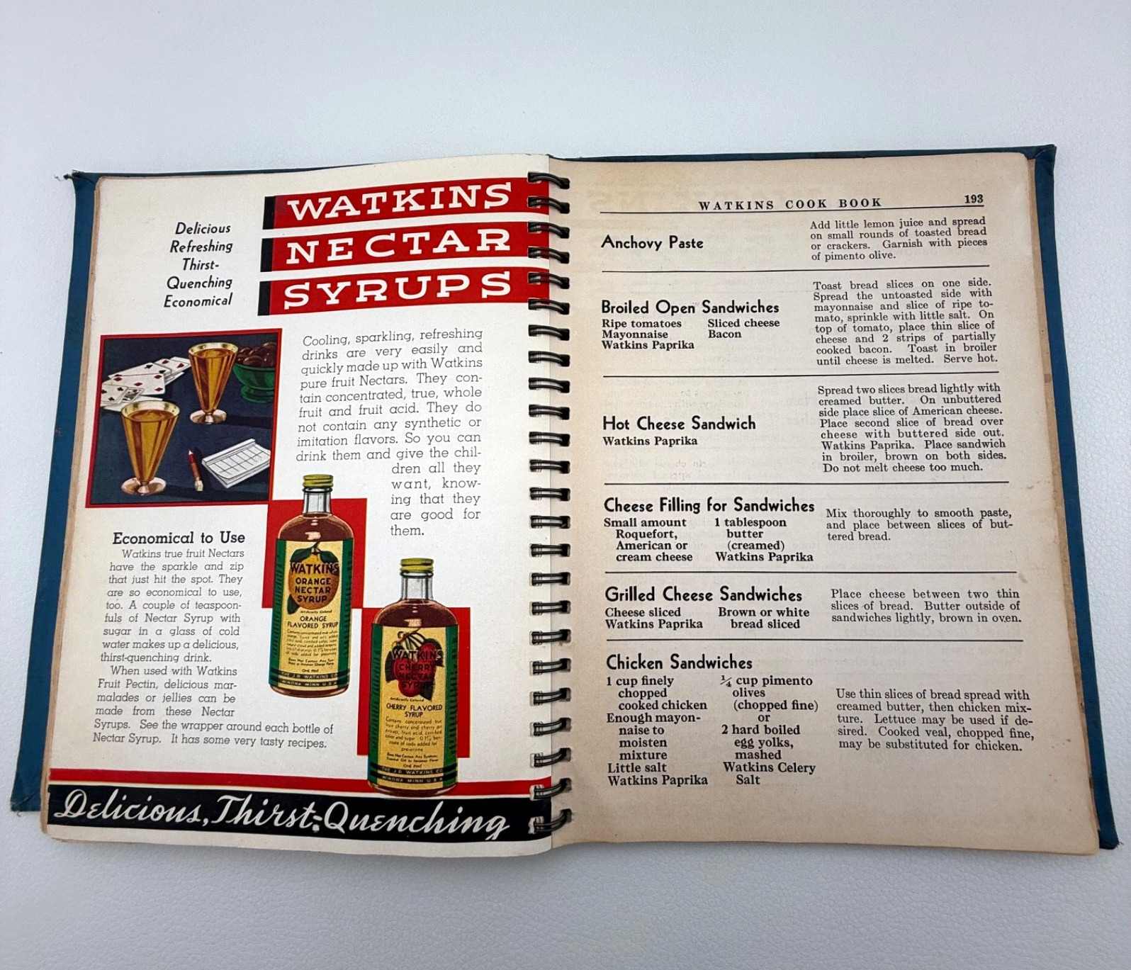 1938 Watkins Cook Book the J R Watkins Co Winona MN HC Spiral Bind 8.5×6.5