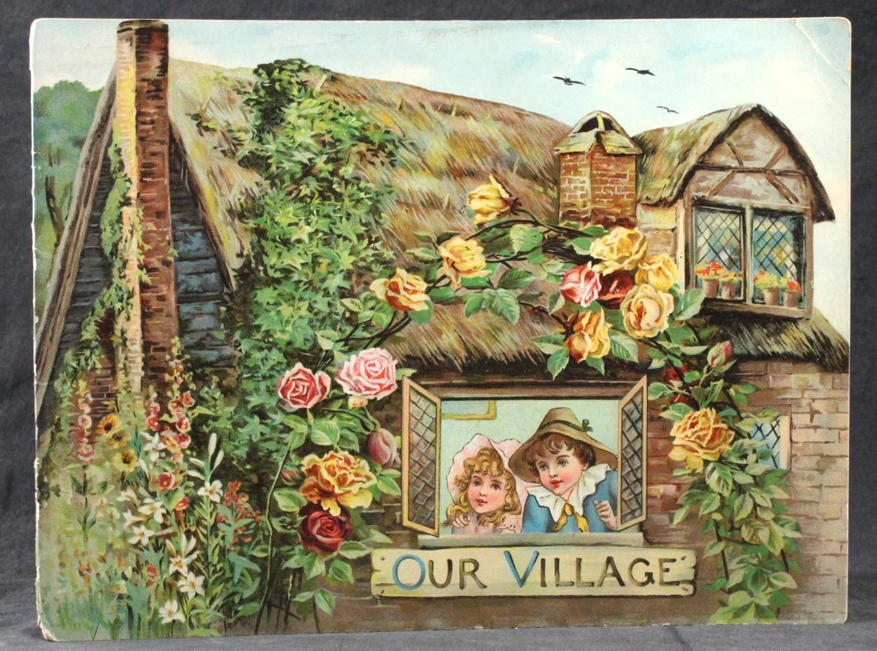 RAPHAEL TUCK OUR VILLAGE ANTIQUE CHILDRENS BOOK COLOUR CHROMO ILLUSTRATIONS RARE
