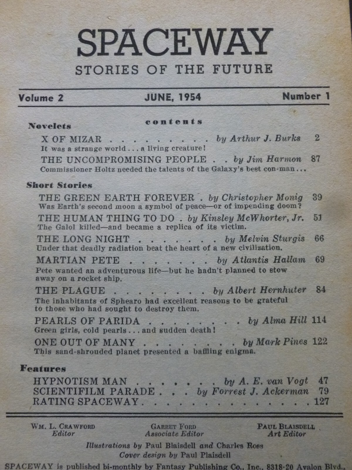 US Digest – SPACEWAY, STORIES OF THE FUTURE June 1954 – Arthur J. Burks