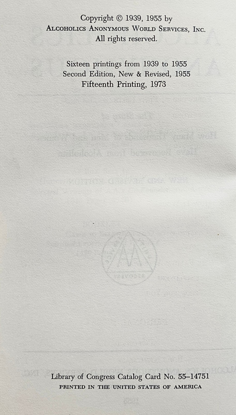 Alcoholics Anonymous – Second Edition – Fifteenth Printing 1973 – HC/DJ