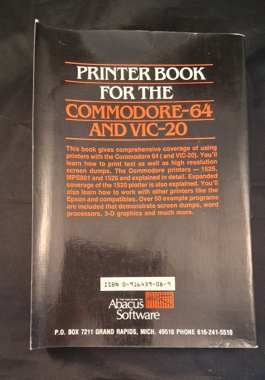 Vintage 1985 Printer Book for the COMMODORE 64 and VIC 20 – Abacus Software