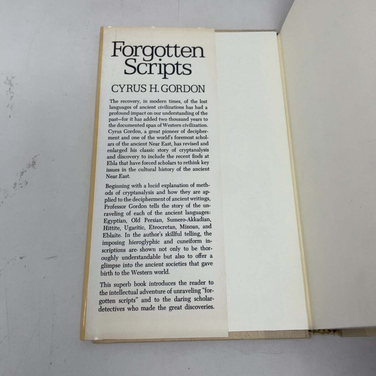 Forgotten Scripts by Cyrus H. Gordon HC First Thus Like New 1982