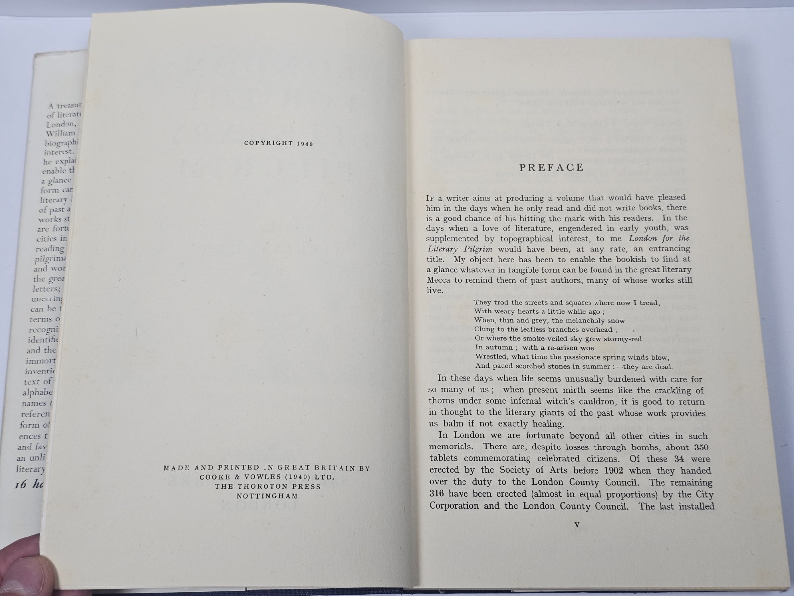 London for the Literary Pilgrim by William Kent & Vowles 1949 Hardcover