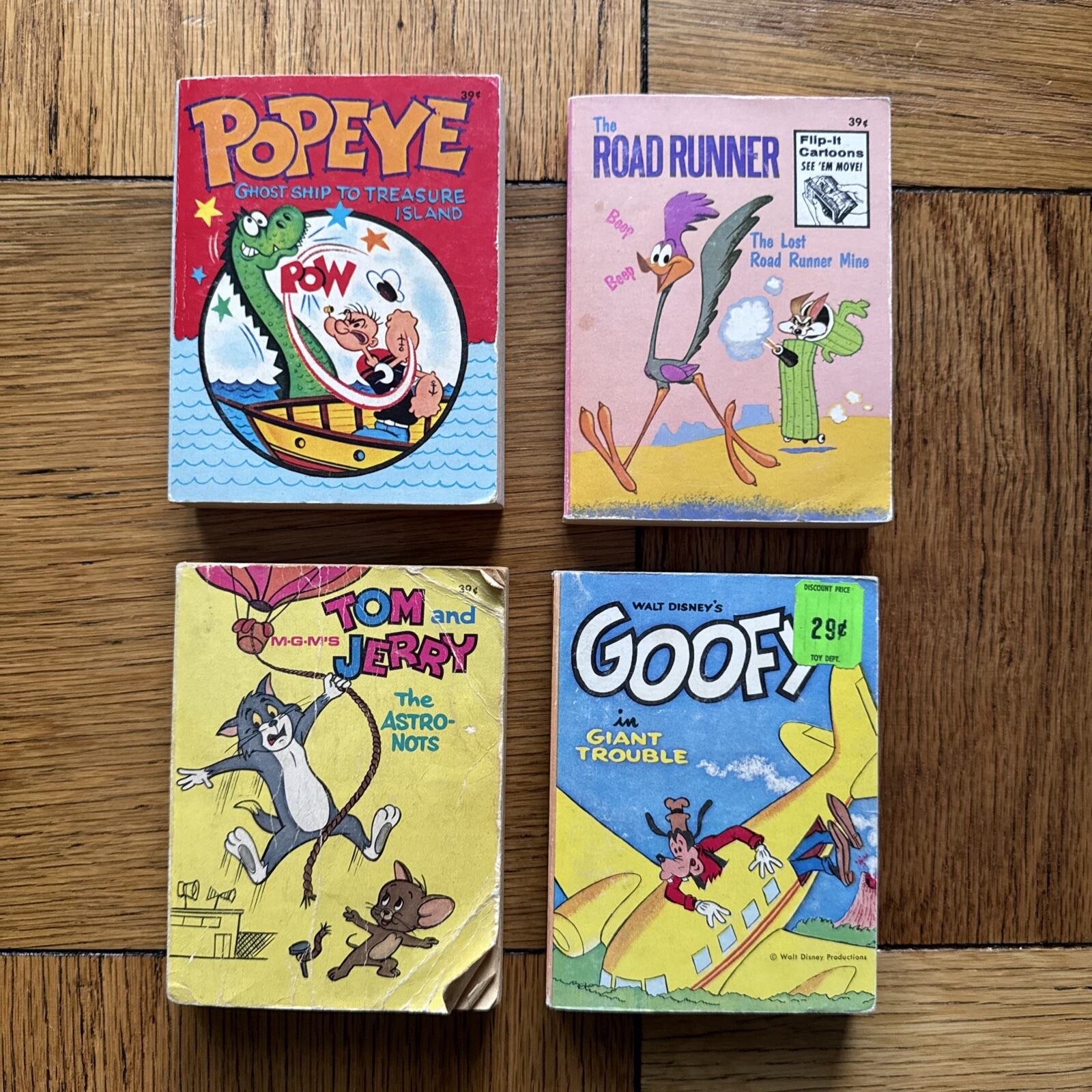 4 Vintage Big Little Book Goofy Popeye Road Runner Tom And Jerry 1960’s Whitman