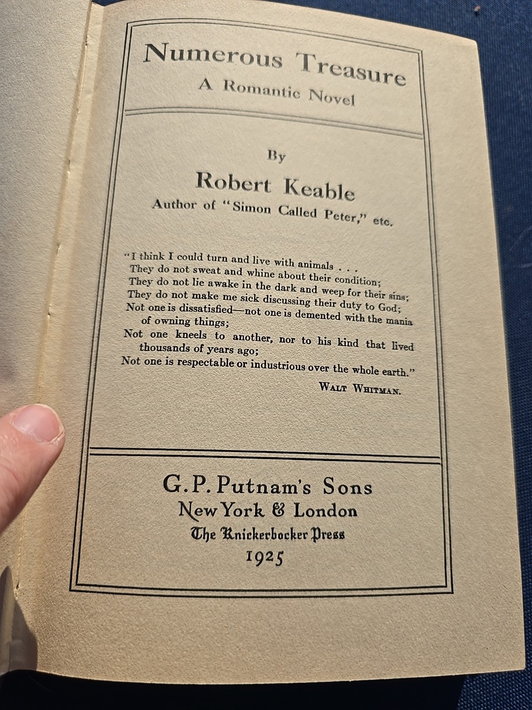 ANTIQUE BOOK „NUMEROUS TREASURE“ BY ROBERT KEABLE 1 ST EDITION HARD COVER 1925