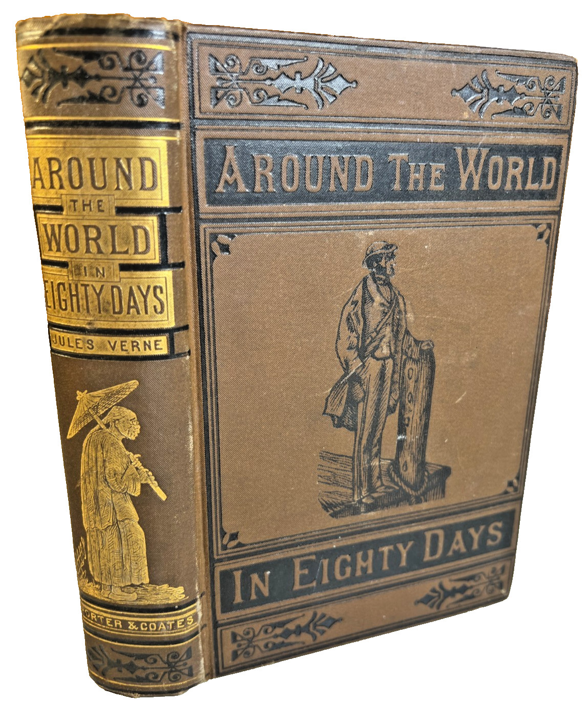 Antique Jules Verne Around World Eighty Days P Coates 1870s Gilt Ornate Book