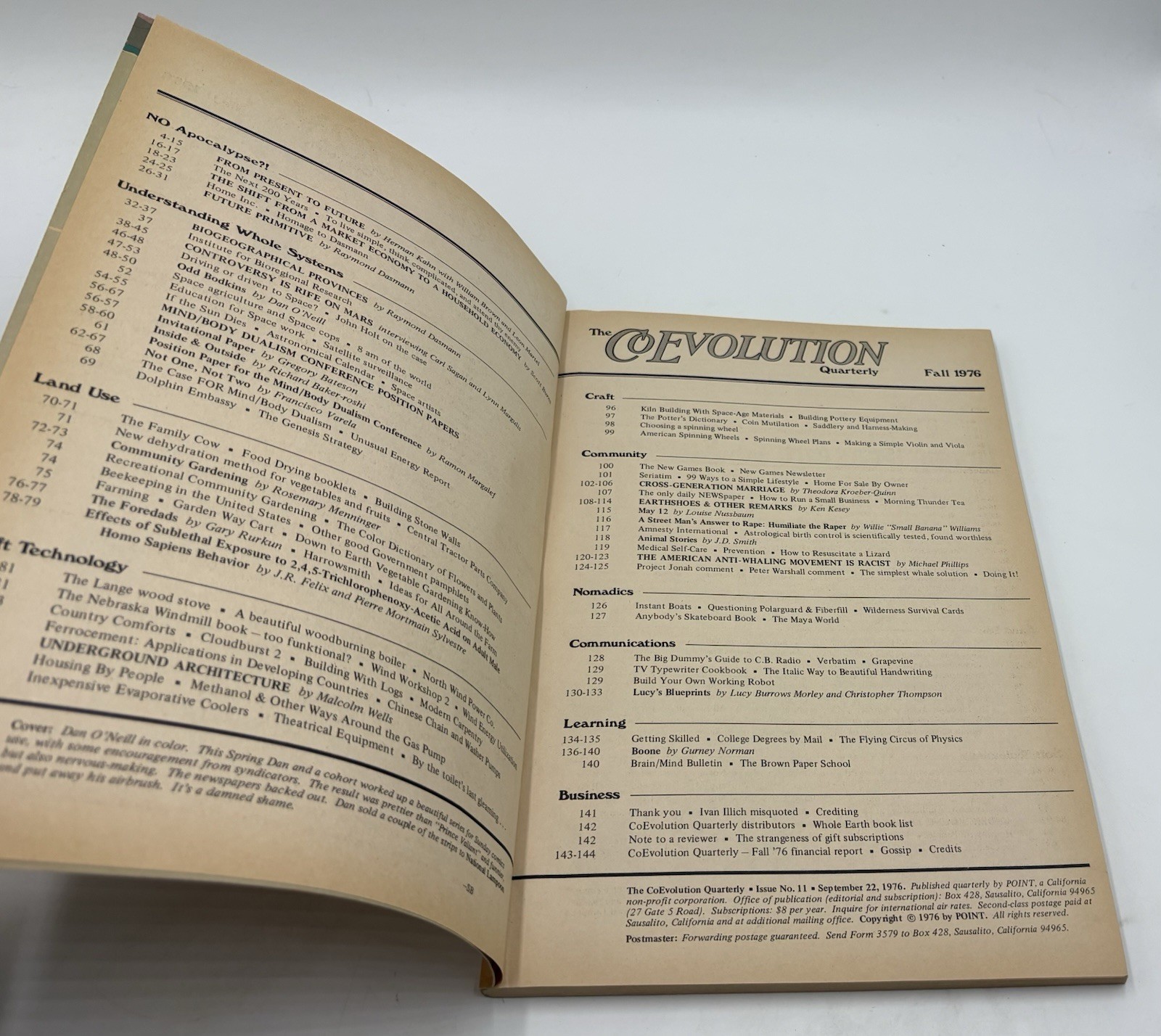 Carl SAGAN / CoEvolution Quarterly – Issue No 11 Fall 1976 1st Edition