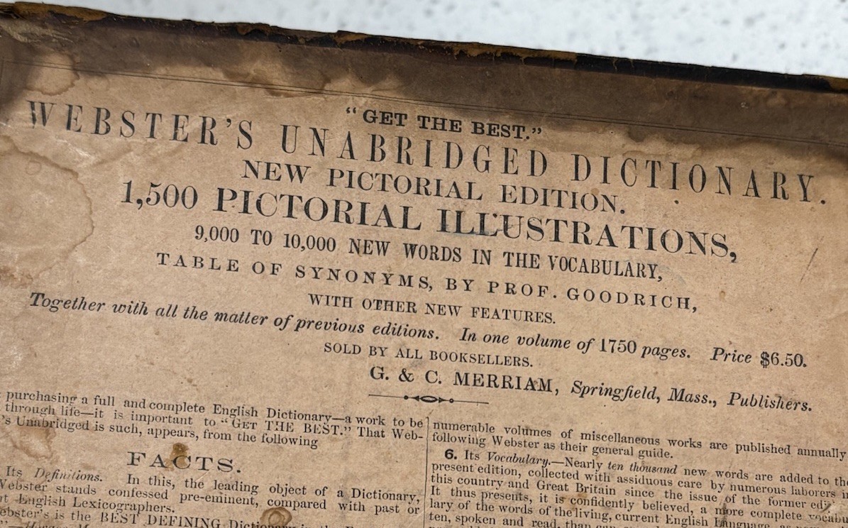 Noah Webster Leather Bound Unabridged Dictionary Super Rare Antique 1859