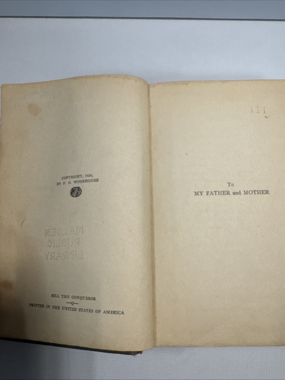 PG Wodehouse, Bill the Conqueror, Doran 1924, First US Edition