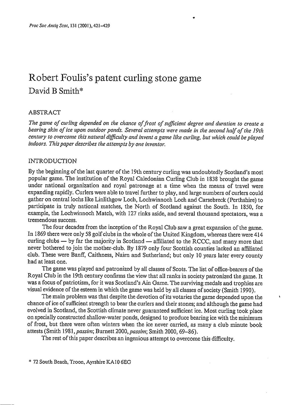 Robert Foulis’s patent curling stone game.