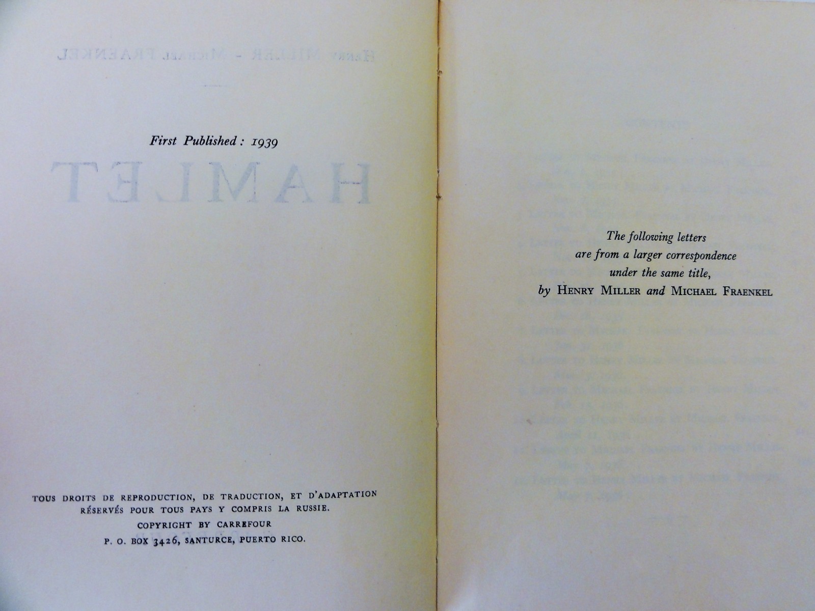 „HAMLET“ by HENRY MILLER & MICHAEL FRANKEL – VERY RARE – CARREFOUR 1939