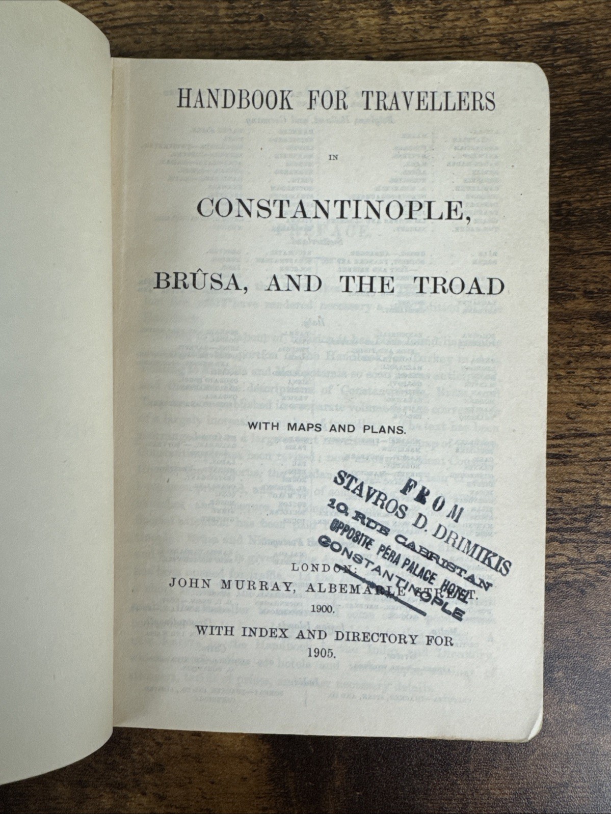 MURRAYS HAND-BOOK FOR CONSTANTINOPLE, BRUSA & THE TROAD 1905~W TRAVEL MANUSCRIPT