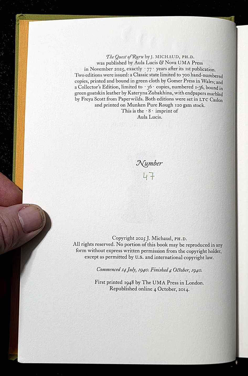 The Quest of Ruru~ J. Michaud PH.D.~ Aula Lucis & Nova Uma Press- 2025