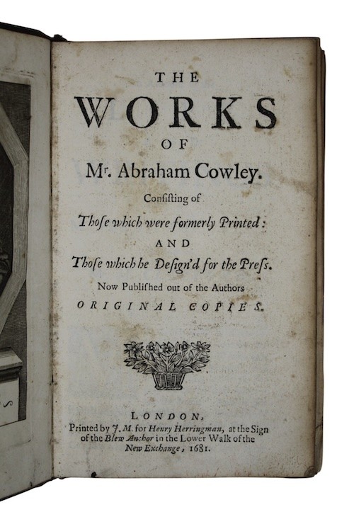 1681-82 ABRAHAM COWLEY Poetry COMPLETE WORKS Verse PINDARIC ODES