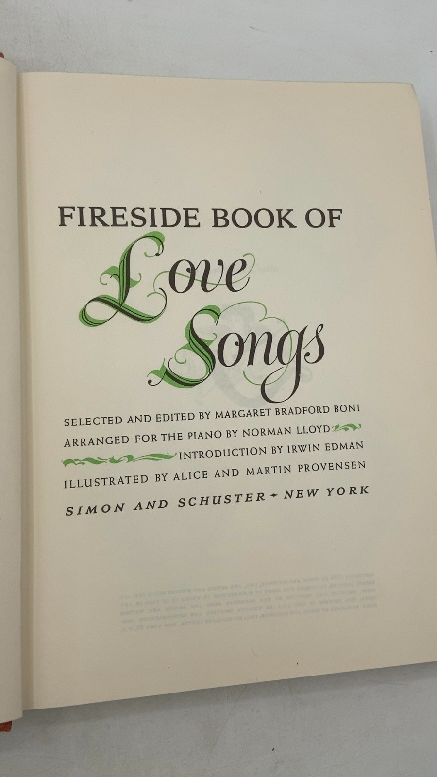 Fireside Book of Love Songs Margaret Bradford Boni Hardcover 1954