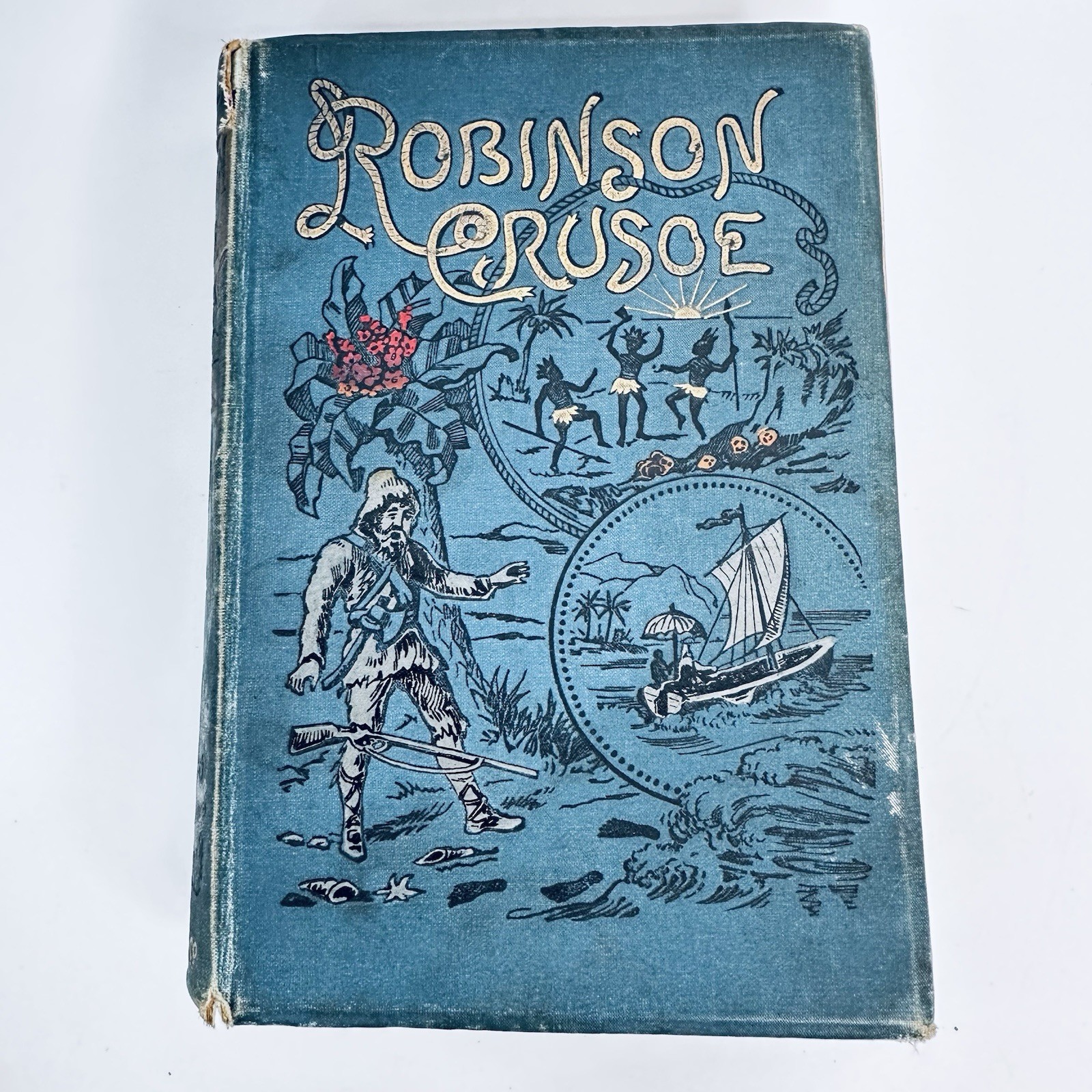 Antique Robinson Crusoe Book Frederick Warne Illustrated Victorian Edition