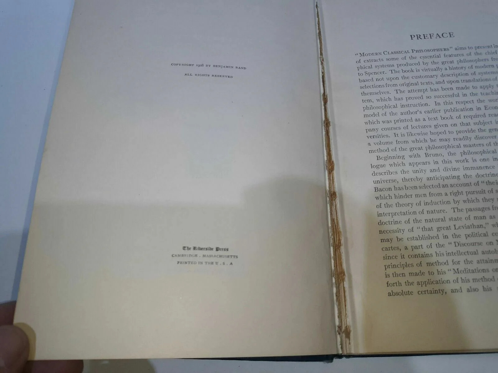 1908 Modern Classical Philosophers, Selections Illustrating Modern Philosophy F