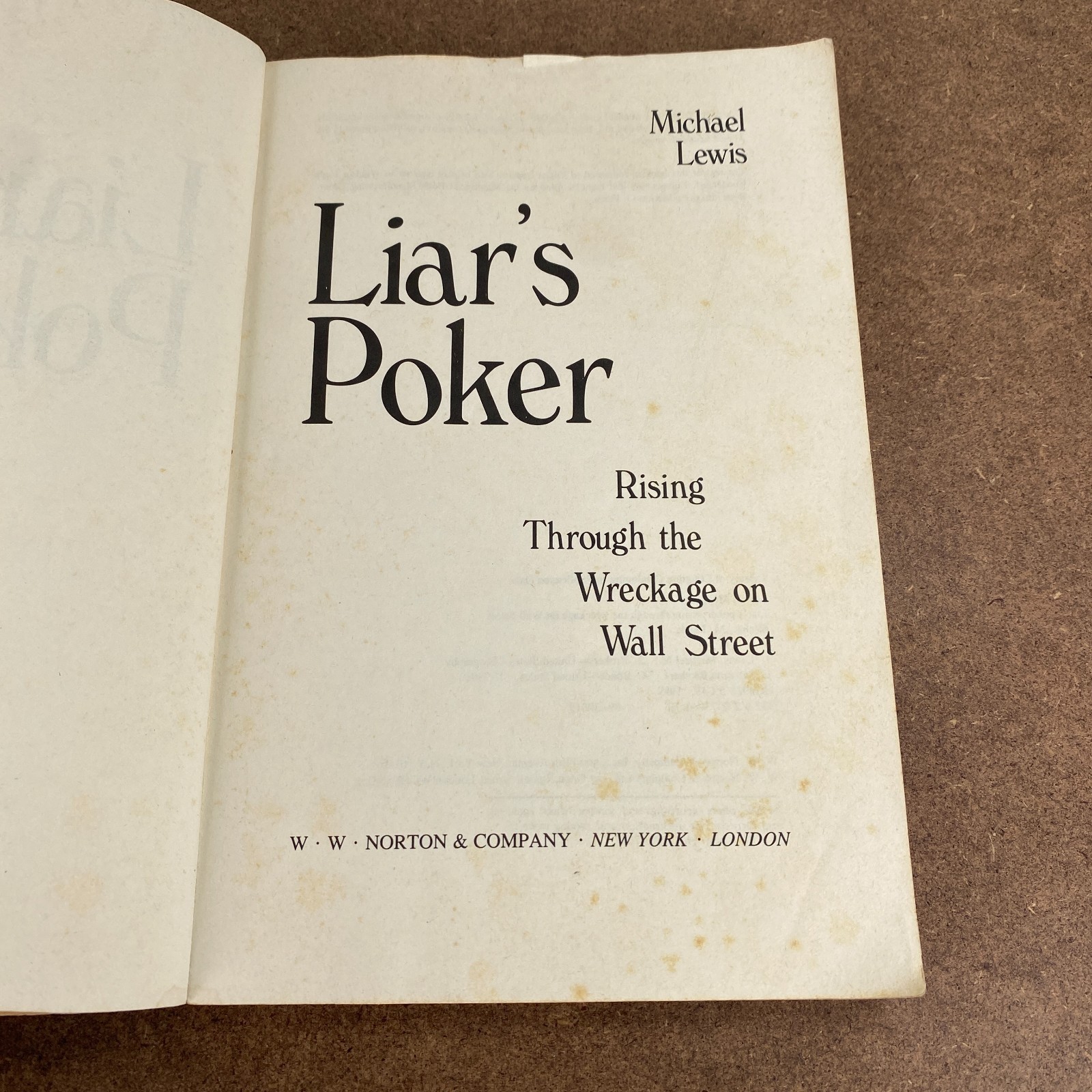 Liar’s Poker Michael Lewis Paperback Rising Through Wreckage On Wall Street 1989