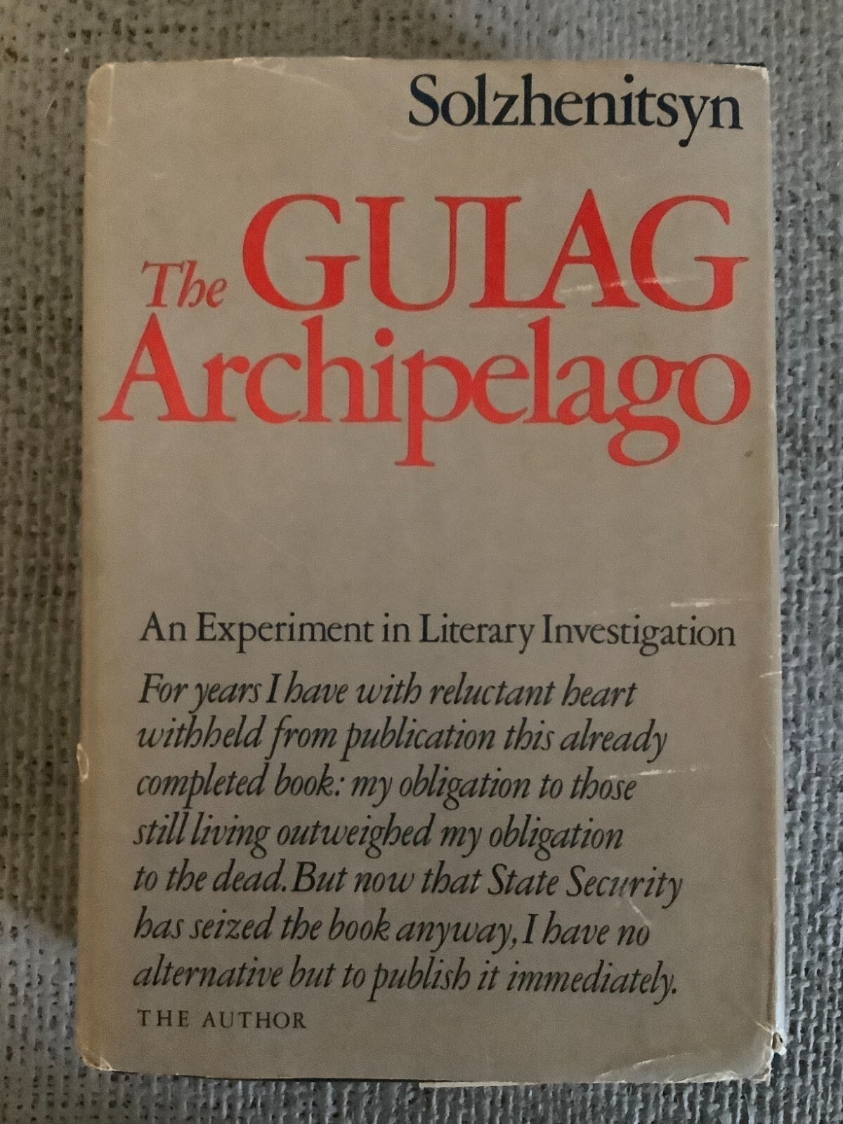 The Gulag Archipelago Vol. 1 Aleksandr Solzhenitsyn First 1st Edition HB DJ