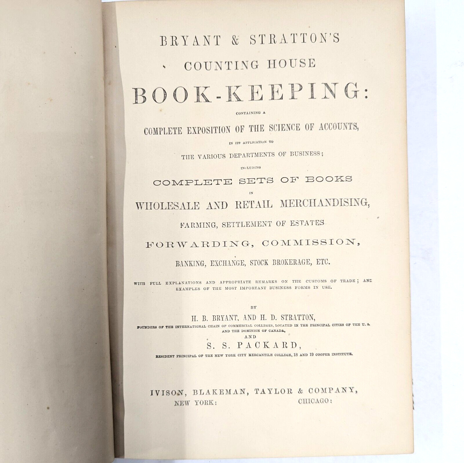 Bryant & Stratton’s Counting House Book-Keeping c1863 Accounting Hardback Book