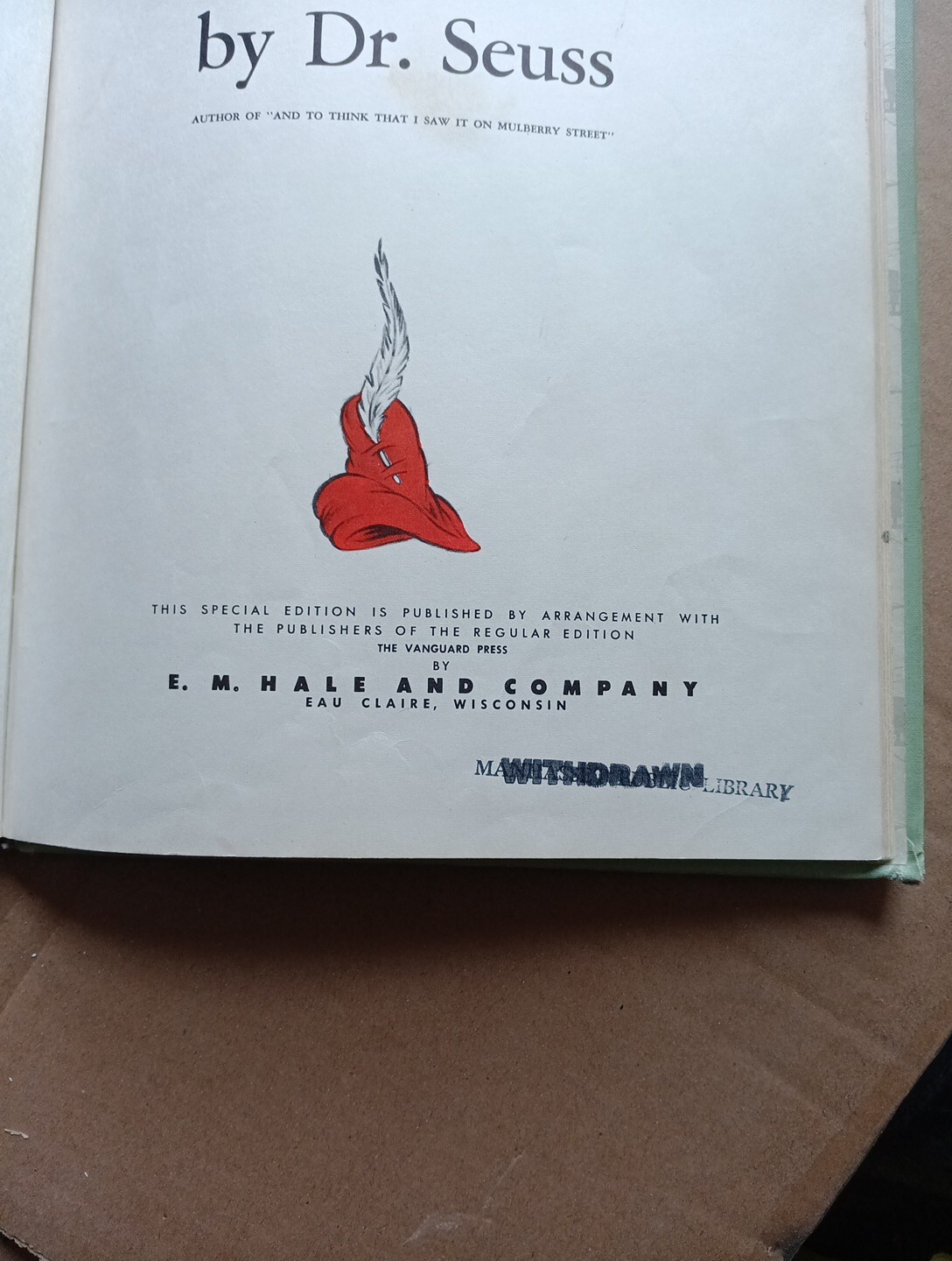 The 500 Hats of Bartholomew Cubbins Dr. Seuss 1938 Special EDITION Vanguard Hale