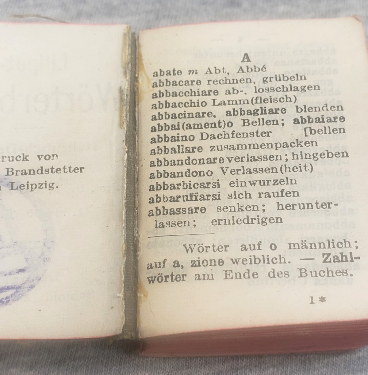 Miniature Italian German Wershoven 12,000 Word Dictionary Softback 1-3/8″