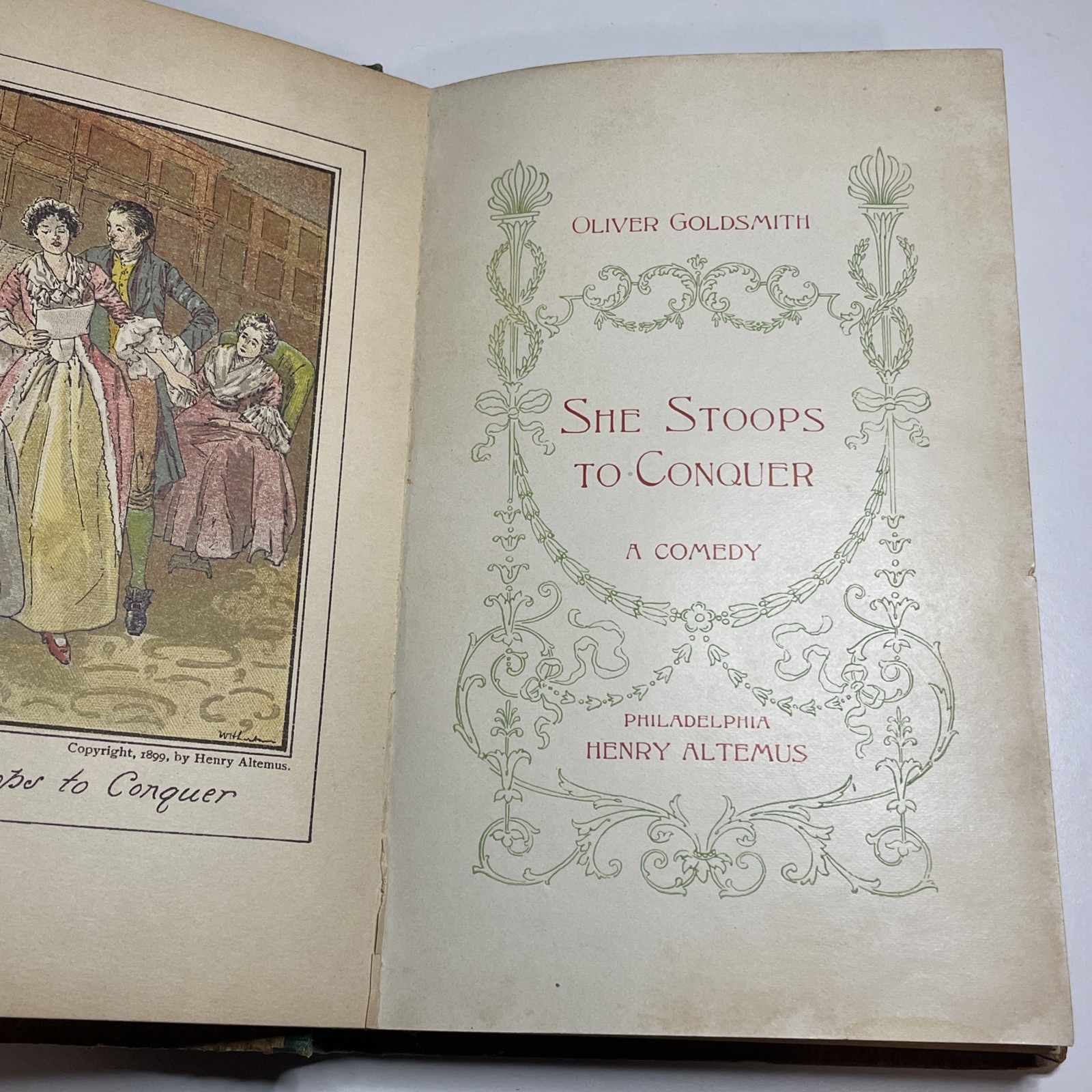 1899 She Stoops To Conquer Henry Altemus Antique Art Nouveau Hardcover Book EUC