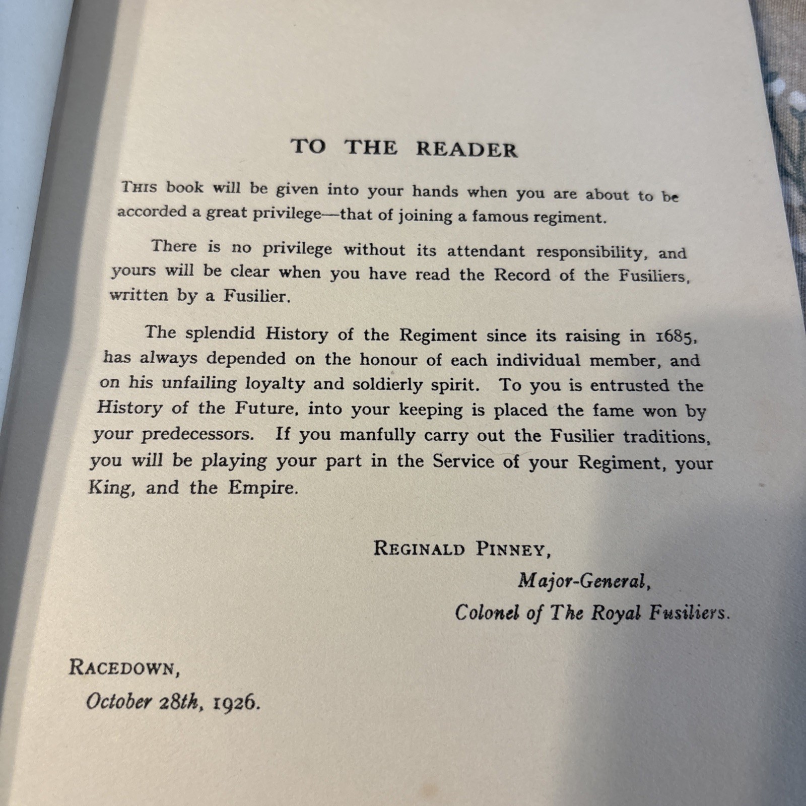 The Royal Fusiliers in an Outline of Military History 1685-1926. 1933 1st ed.