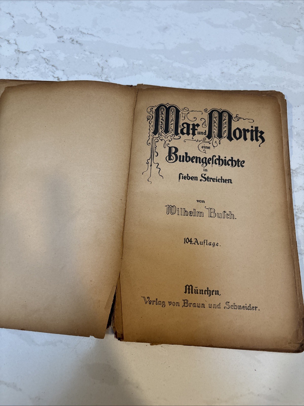 Antique Max und Moritz Wilhelm Busch 104 Auflage German Book Braun Schneider