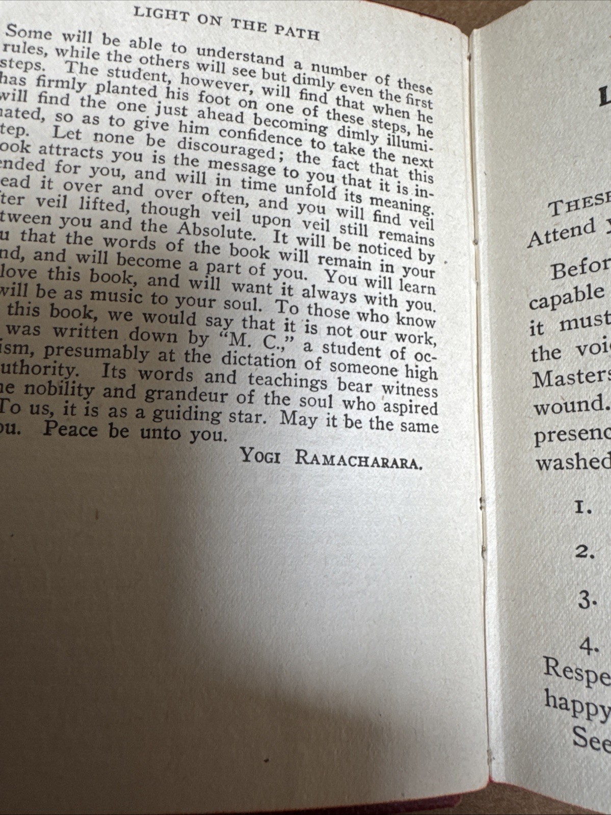 VINTAGE Book~Light On The Path~MC Collins~Yogi Publication Ramacharaka~Theosophy