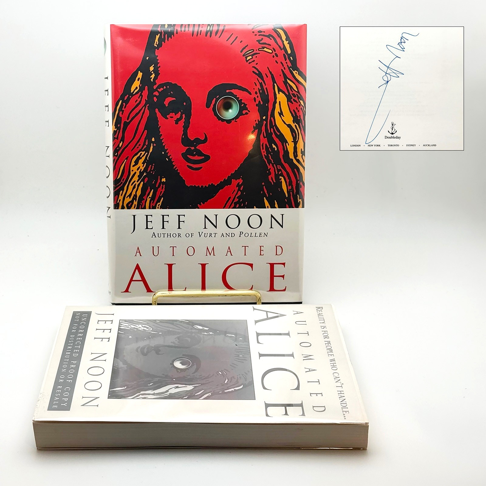 SIGNED – Automated Alice by Jeff Noon – 1st Ed HC 1996 + Proof Copy Lot ARC