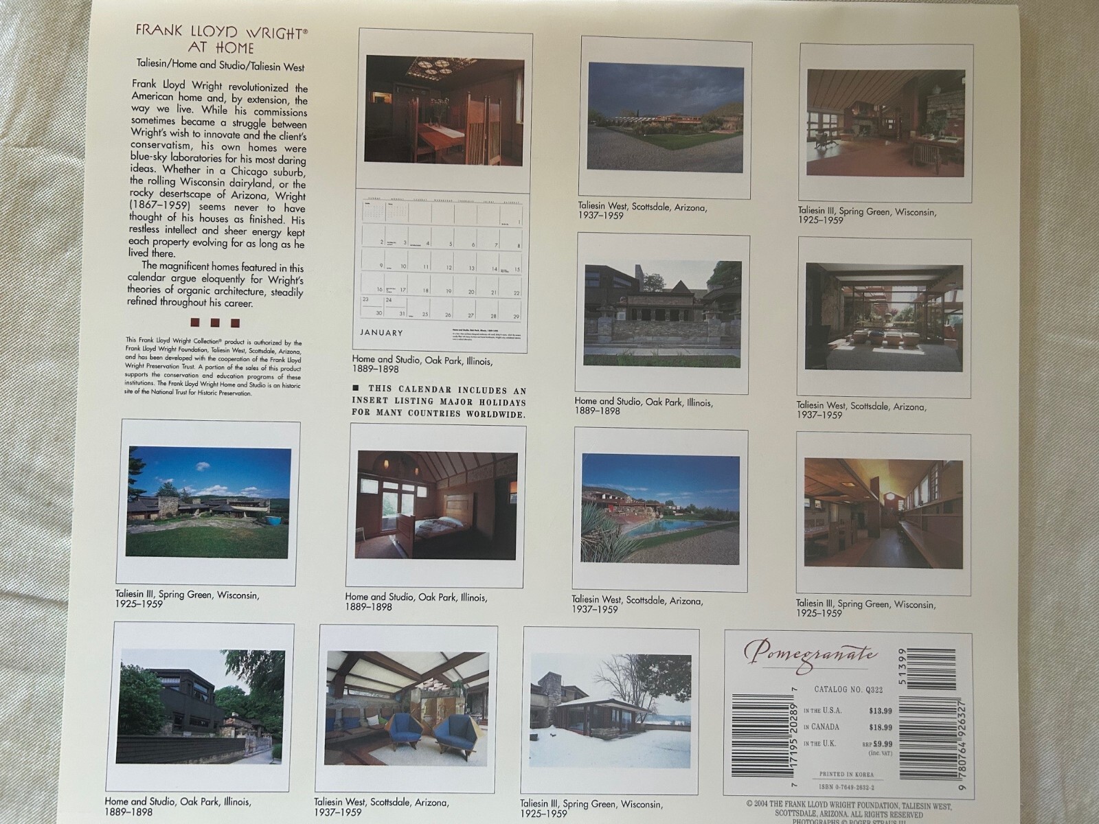 (12) Frank Lloyd Wright Calarenders 2000, 2002-2005, 2005, &, 7, 2009-2012
