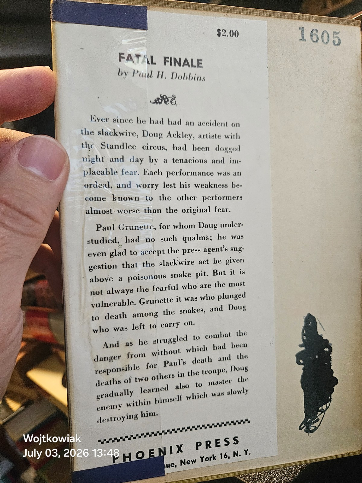 110# Fatal Finale Paul H Dobbins 1949 Phoenix Press Scarce Vintage HC