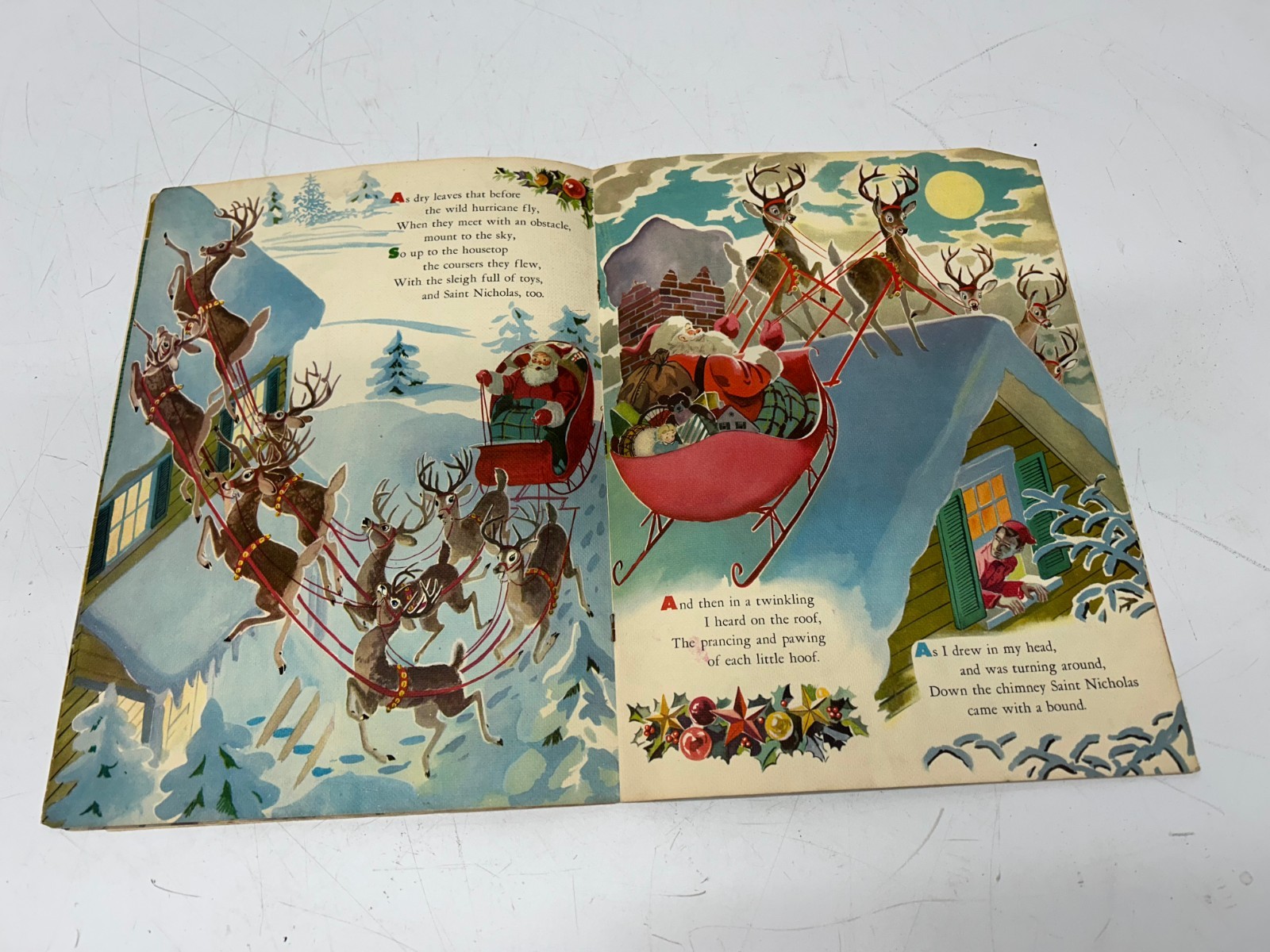 Vtg 1961 Merrill USA The Night Before Christmas Linen Childrens Book Illustrated