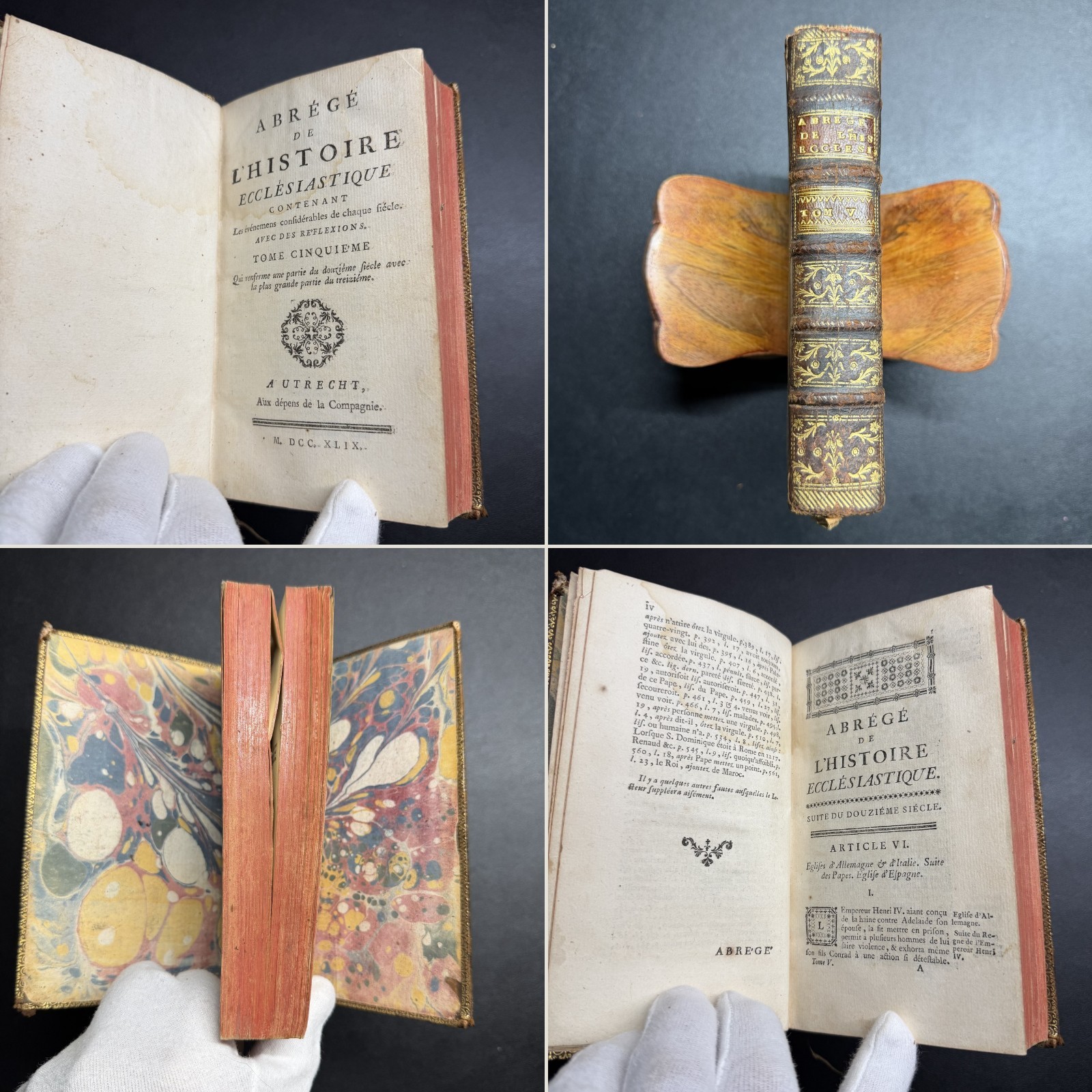 ?? 1749 Racine Church History, French, Tome V, Gilt Leather