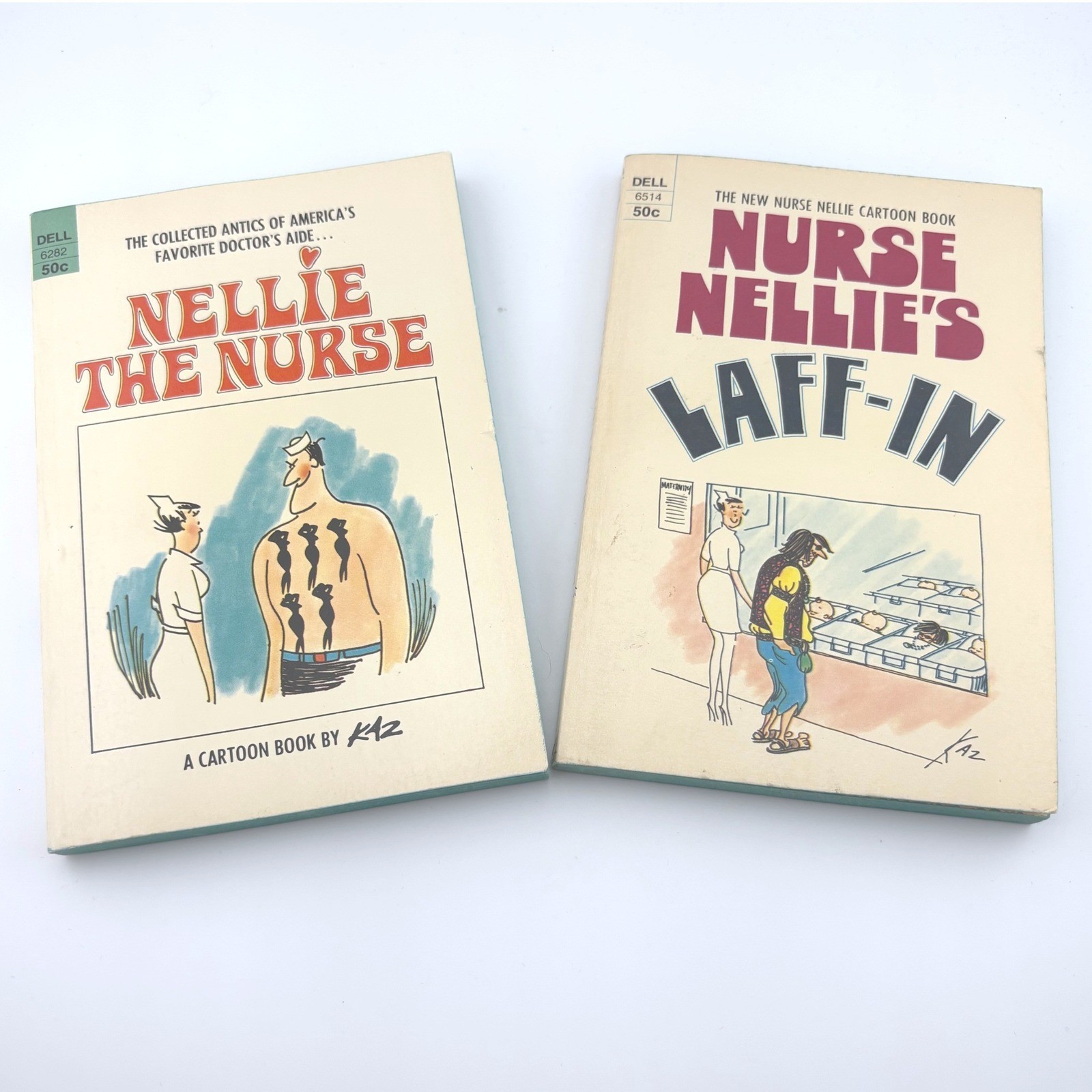 Vintage 1968 Nellie the Nurse & Nurse Nellies Laff-In Kaz Cartoon Dell Books 2pc