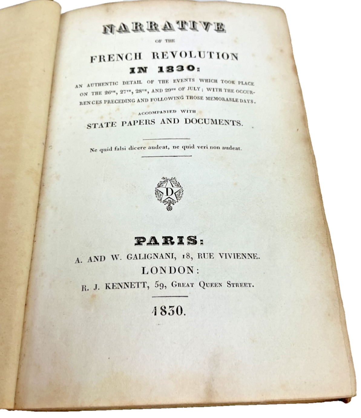 Narrative Of The French Revolution In 1830 Leather Binding 19th c. Antique Book