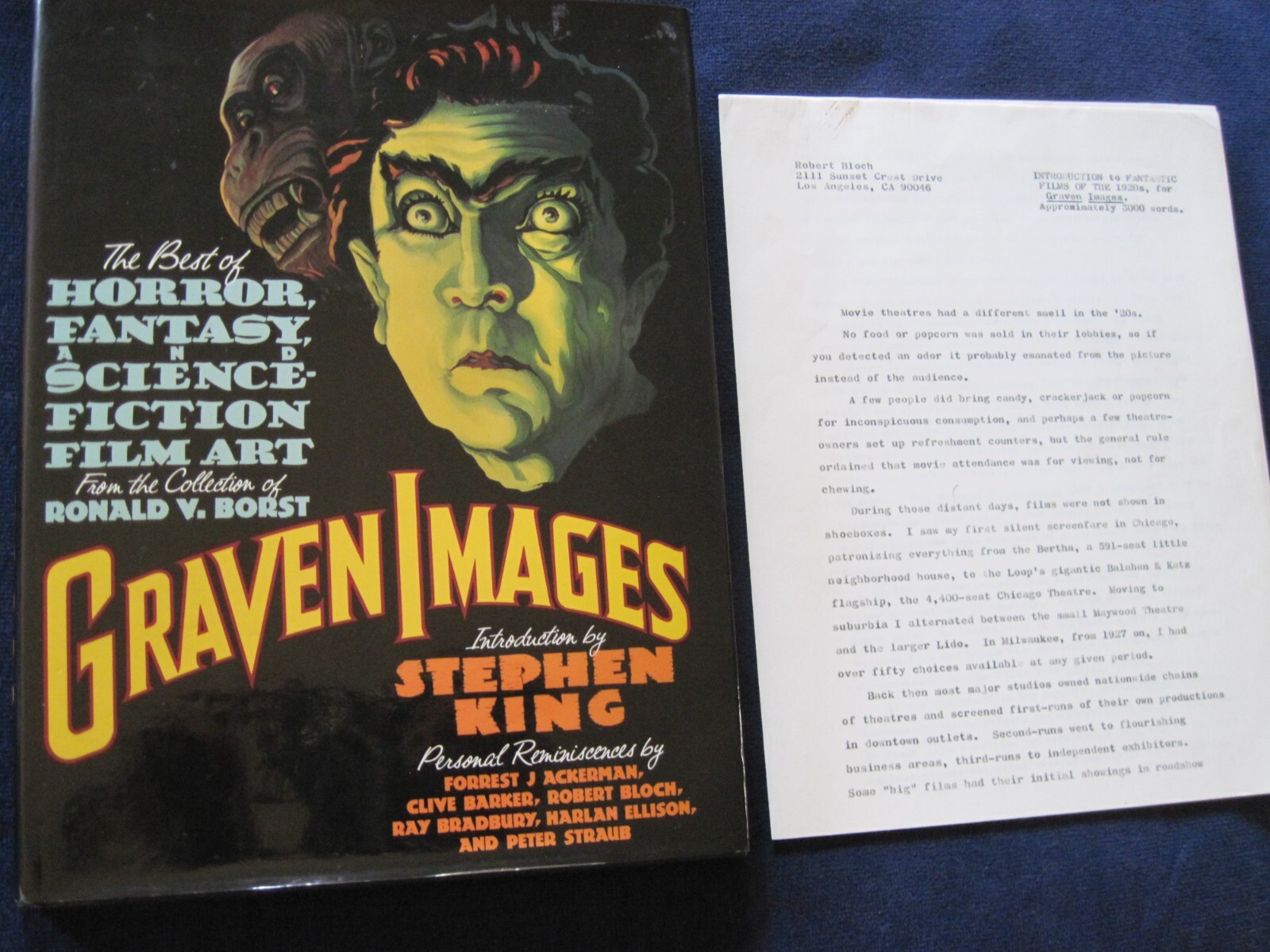 GRAVEN IMAGES HORROR, FANTASY & SCI-FI FILM ART SIGNED by ROBERT BLOCH wi HIS Ms