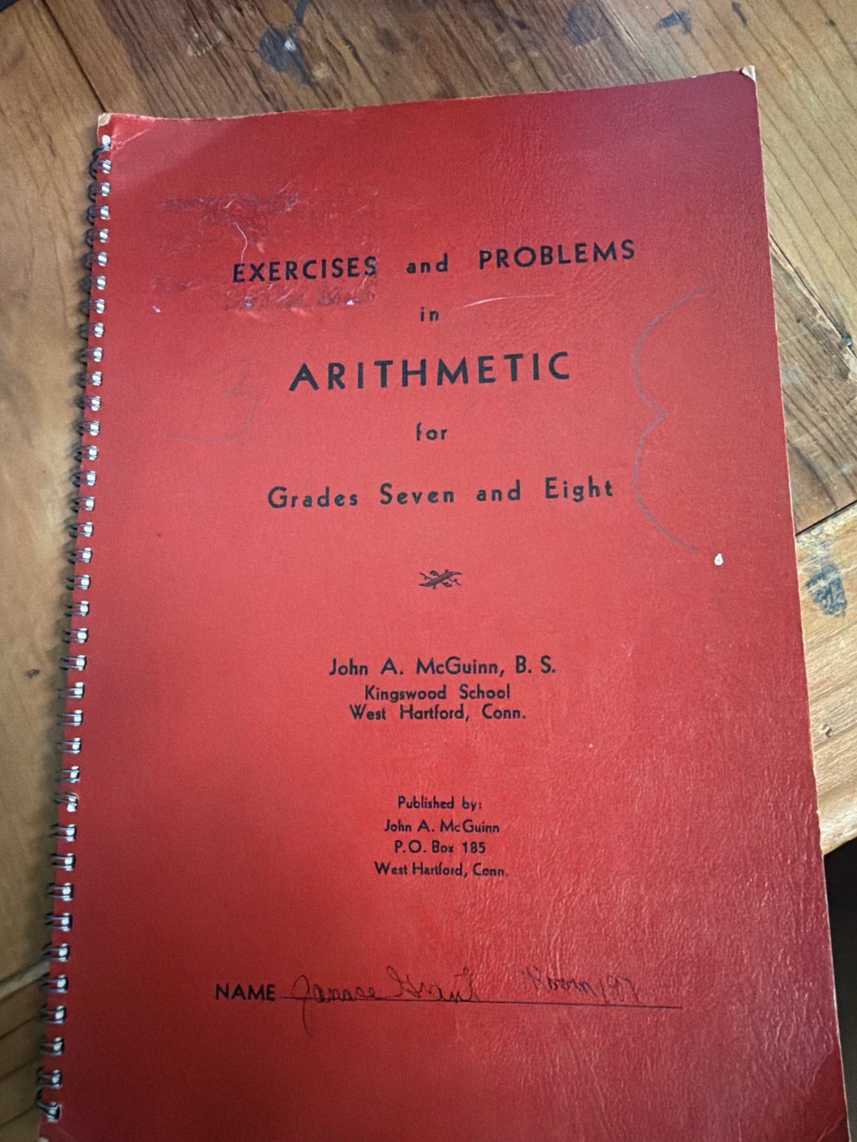 1955 Arithmetic Workbook John A McGuinn Grades 7 8 Vintage Math Book Spiral